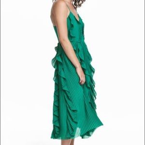 Bright Green Pleat and Ruffle Midi Dress